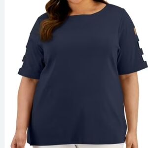 Karen Scott Navy 100% Cotton With Cut- Out Sleeves SZ 2X Preloved